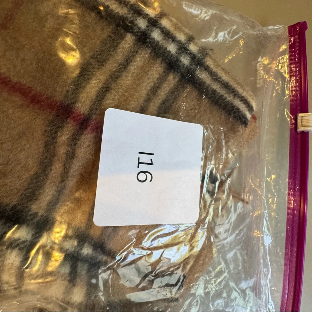 Joseph Abboud 100% Cashmere 55” Long Tan Multicolor Plaid Fringe Scarf I16